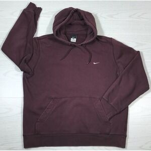 Vintage Nike Hoodie Men L Burgundy Red Cotton Blend 341572-678 Mini Swoosh Y2K